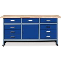 Werkbank mit 2 Schubladenblöcke + Tür, BxT 1.700 x 600 mm, blau von Jungheinrich PROFISHOP