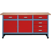 Werkbank mit Schubladenblock + 2 Türen, BxT 1.700 x 600 mm, rot von Jungheinrich PROFISHOP