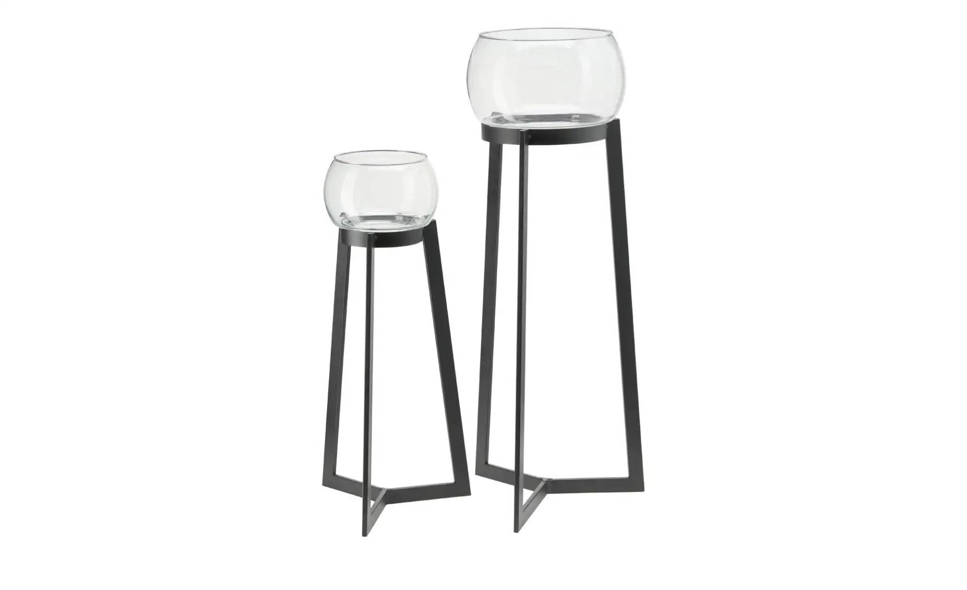 Windlicht auf Metallgestell  2er Set   ¦ schwarz ¦ Eisen,Glas ¦ Maße (cm): B: 35 H: 92