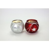 Windlicht mit Stern 2er Set 12x13 cm Rot / Weiss von Werner Voss