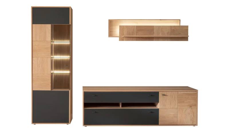 Wohnkombination   ¦ holzfarben ¦ Maße (cm): B: 258 H: 207 T: 50.0 Kommoden & Sideboards > Wohnwände - Möbel Kraft