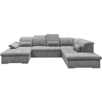Wohnlandschaft U-Form mit Schlaffunktion und Bettkasten 340 x 240 cm Dunkelgrau Dimitri