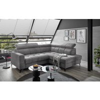 Wohnlandschaft Ecksofa Cord rechts elektrisch ausfahrbar ca. 243 x 200 cm BAVARO Ash grau