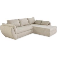 Eckcouch mit Schlaffunktion und Bettkasten Cord Beige ca. 272 x 200cm