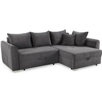 Ecksofa Cord Grau Bettkasten Schlaffunktion 160 x 236 cm beidseitig montierbar