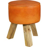 Wohnling Sitzhocker braun natur Leder Echtholz B/H/T: ca. 37x45x37 cm von Wohnling