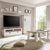 Wohnmöbel-Set im Landhaus-Design FERNA-61 in Pinie weiß und Oslo dunkel Nb. mit TV-Lowboard und Couchtisch B/H/T ca. 215x201x44 cm