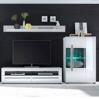 Wohnmöbel-Set in Hochglanz weiß COLORADO-61 TV-Lowboard und Highboard mit schwarzen Relinggriffen BxHxT: 285x170x47cm