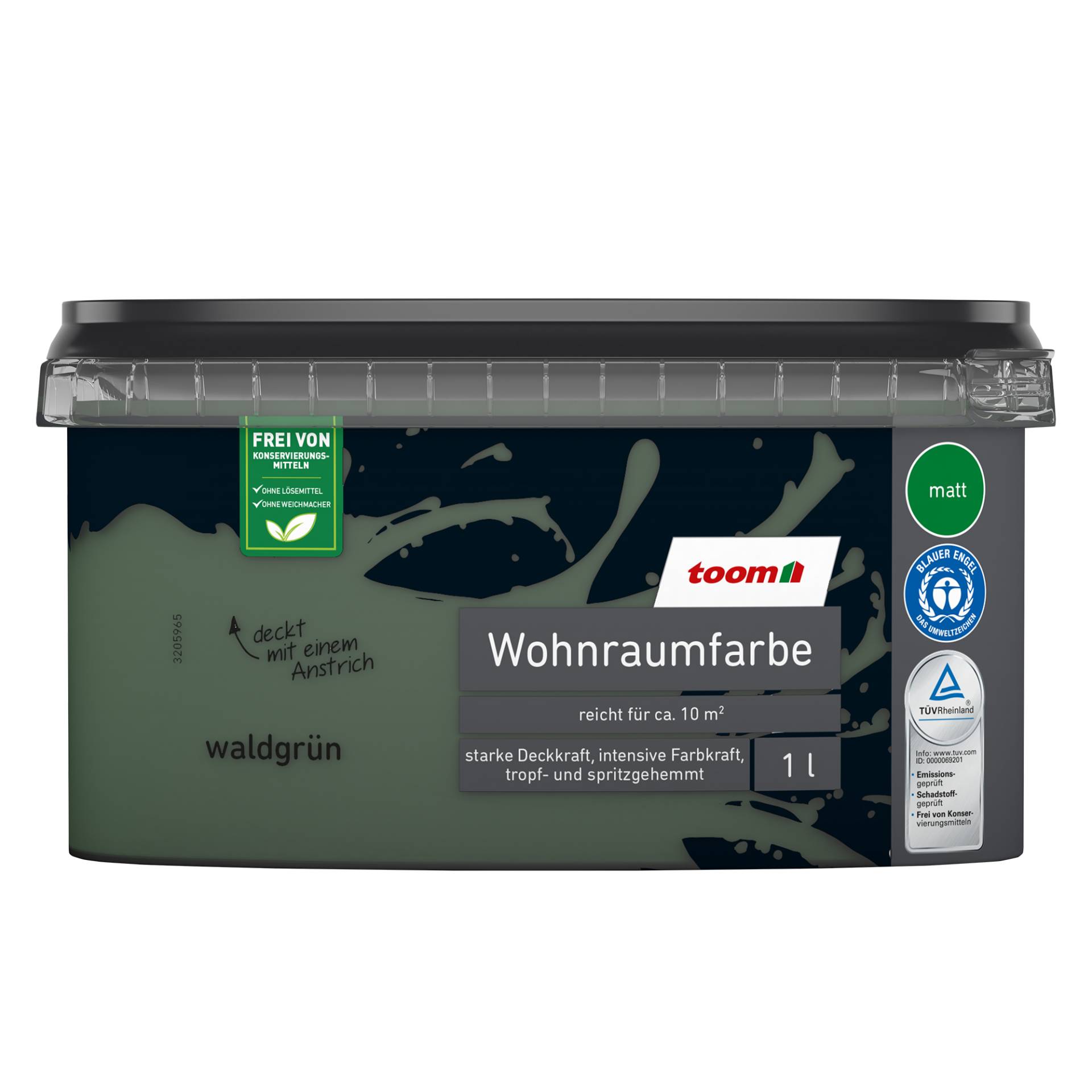 toom Wohnraumfarbe 'Waldgrün' konservierungsmittelfrei matt 1 l toom Wohnraumfarbe 'Waldgrün' konservierungsmittelfrei matt 1 l von toom
