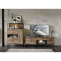 Wohnwand 2-tlg 289cm MANHATTAN von Wohn-Concept Haveleiche Cognac / Metallgestell graphit