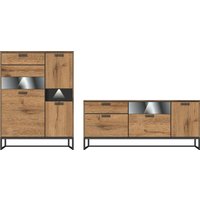 Wohnwand 2-tlg 300cm MANHATTAN von Wohn-Concept Haveleiche Cognac / Metallgestell graphit