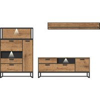 Wohnwand 3-tlg 269cm MANHATTAN von Wohn-Concept Haveleiche Cognac / Metallgestell graphit