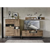 Wohnwand 3-tlg 310cm MANHATTAN von Wohn-Concept Haveleiche Cognac / Metallgestell graphit