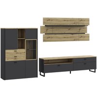 Wohnwand 3-tlg LEOKADIA von Forte Artisan Oak Nachbildung / Uni Wolfram grau