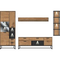 Wohnwand 4-tlg 309cm MANHATTAN von Wohn-Concept Haveleiche Cognac / Metallgestell graphit