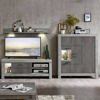 Wohnwand-Kombi mit TV-Lowboard GRONAU-55 in Betongrau und Haveleiche Nb. BxHxT 285x140x47cm