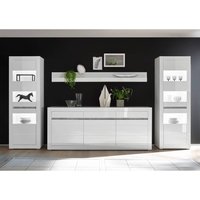 Wohnwand-Set mit Vitrinen inkl. LED und Sideboard in weiß Hochglanz COGO-61 BxHxT: 369x198x42cm