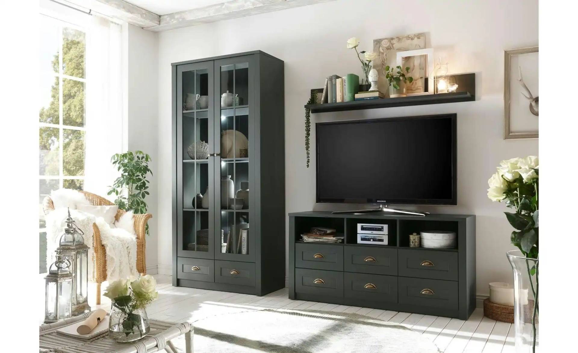 Wohnwand   ¦ grün ¦ Maße (cm): B: 240 H: 198 Kommoden & Sideboards > Wohnwände - Möbel Kraft