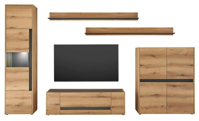 Wohnwand   ¦ holzfarben ¦ Maße (cm): B: 350 H: 197 Kommoden & Sideboards > Wohnwände - Möbel Kraft