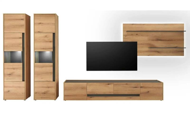 Wohnwand   ¦ holzfarben ¦ Maße (cm): B: 400 H: 197 Kommoden & Sideboards > Wohnwände - Möbel Kraft