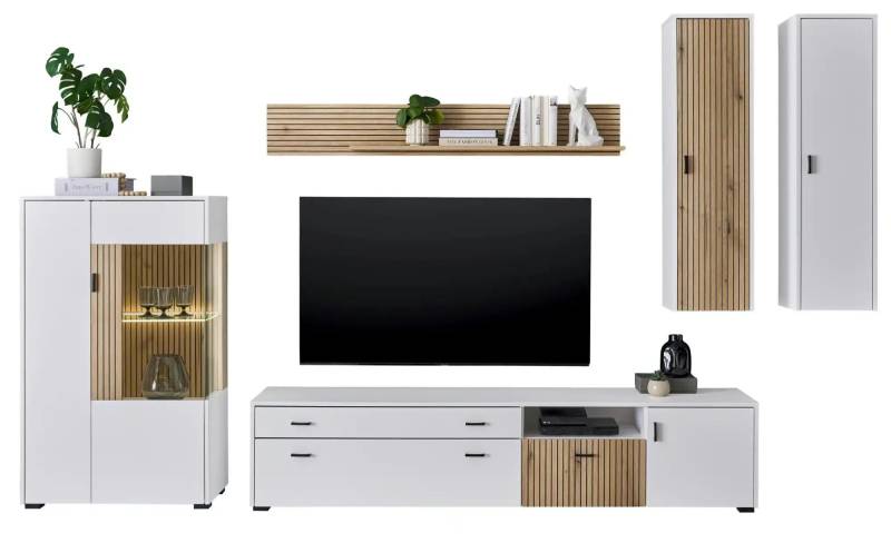 Wohnwand   ¦ weiß ¦ Maße (cm): B: 243 H: 180 Kommoden & Sideboards > Wohnwände - Möbel Kraft