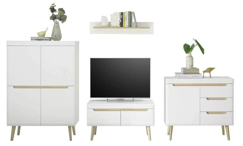 Wohnwand   ¦ weiß ¦ Maße (cm): B: 344 H: 170 Kommoden & Sideboards > Wohnwände - Möbel Kraft