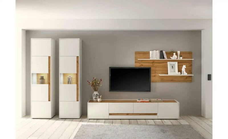 Wohnwand   ¦ weiß ¦ Maße (cm): B: 400 H: 45 Kommoden & Sideboards > Wohnwände - Möbel Kraft