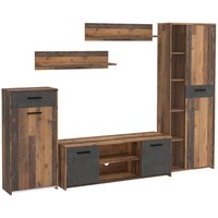 Wohnwandkombination 5-tlg. PABLO von Forte Old Wood Vintage / Beton Dunkelgrau
