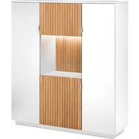 Wohnzimmer Highboard, 3 Türen LUCERA-52 weiß Eiche massiv bianco geölt, B/H/T ca. 136/152/45 cm