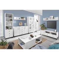 Wohnzimmer Komplett Set mit Beleuchtung weiß BEND-133, 7-teilig mit TV Wand