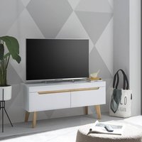 Wohnzimmer TV-Lowboard, 107cm, in Weiß Matt mit Eiche STOCKTON-61