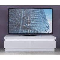 Wohnzimmer TV Lowboard mit 2 Schubladen und indirekter Beleuchtung, weiß Hochglanz, LYNDHURST-129, B/H/T ca. 146,5/42/42 cm