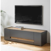 Wohnzimmer TV Lowboard modern CRISP-61 in anthrazit mit Absetzungen in Wotan Eiche Nb., B/H/T: ca. 140/40/45 cm