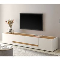 Wohnzimmer TV Schrank CRISP-61 in weiß mit Absetzungen in Wotan Eiche Nb., B/H/T: ca. 220/40/45 cm