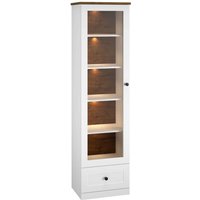 Wohnzimmer Vitrineschrank inkl. LED Beleuchtung in weiß matt mit Lefkas Eiche Nb. LEESTON-131 im zeitlosen Landhaus Design, B/H/T: ca. 55/200/40 cm