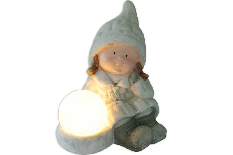 X-Mas Mädchen Keramik Figur mit LED-Kugel batteriebetrieben
