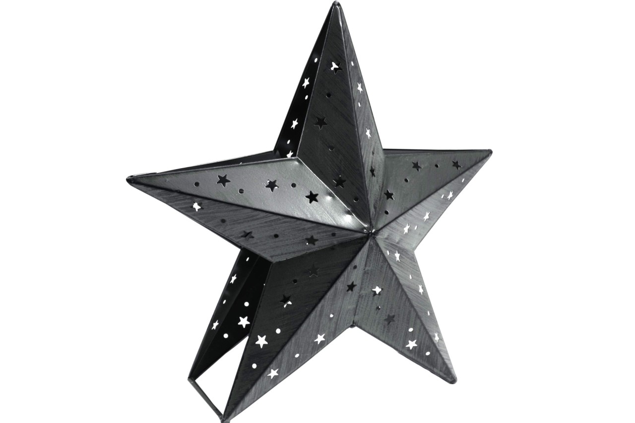 X-Mas Metallstern mit Teelichthalter grau-washed 35 cm