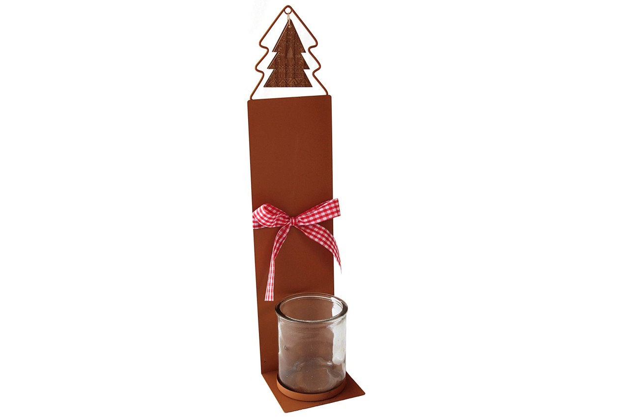 X-Mas Windlicht Kerzenständer Rostoptik mit Kerzenglas 53cm