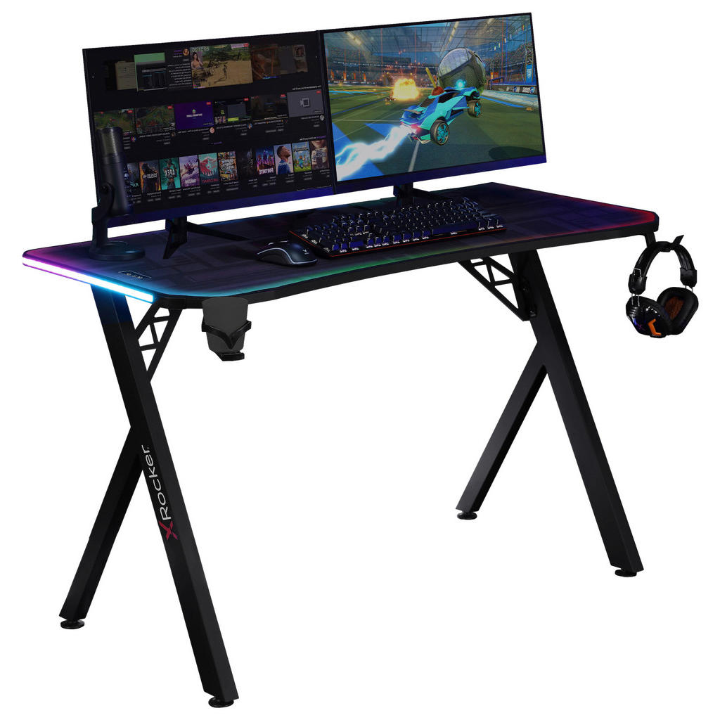 X Rocker Gamingtisch Neo Motion Sync, Schwarz, Metall, Holzwerkstoff, rechteckig, X-Form, 60x75x140 cm, Kabeldurchlass, Getränkehalter, Headsethalter, justierbare Füße, Mousepad vollflächig, USB-Anschlüsse, Arbeitszimmer, Schreibtische, Computertische X Rocker Gamingtisch Neo Motion Sync, Schwarz, Metall, Holzwerkstoff, rechteckig, X-Form, 60x75x140 cm, Kabeldurchlass, Getränkehalter, Headsethalter, justierbare Füße, Mousepad vollflächig, USB-Anschlüsse, Arbeitszimmer, Schreibtische, Computertische von X Rocker