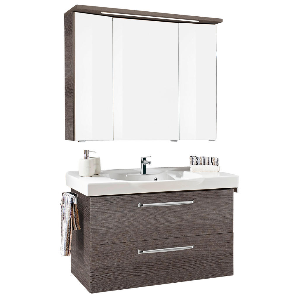 Sadena Badezimmer, Graphit, Holzwerkstoff, 2 Schubladen, 92 cm, Goldenes M, Made in Germany, hängend, Badezimmer, Badmöbelsets & Badmöbelserien, Badmöbel-Sets von Sadena