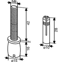 Zapfen dorma pt 25, ø 15 mm, mit Dübel, Stahl verzinkt (01.115) Glastürbeschlag - Zubehör dormakaba von DORMA-GLAS