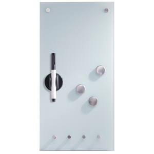 Zeller Glas Memoboard, mit Haken, Als Magnettafel und Schlüsselboard nutzbar und komplett beschreibbar, Maße: 20 x 4 x 40 cm, weiß