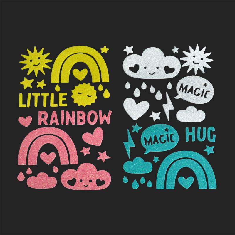 Zubehör 67 x Moosgummi Glitzer Sticker -  Regenbogen Aufkleber