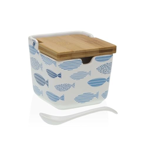 Versa Zuckerdose Aqua Fisch Keramik 8,8 x 8,5 x 8,8 cm von Versa