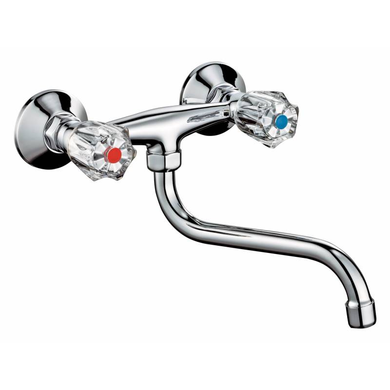 Zweigriff-Küchenarmatur Ledro Chrom Wandmontage von BWO