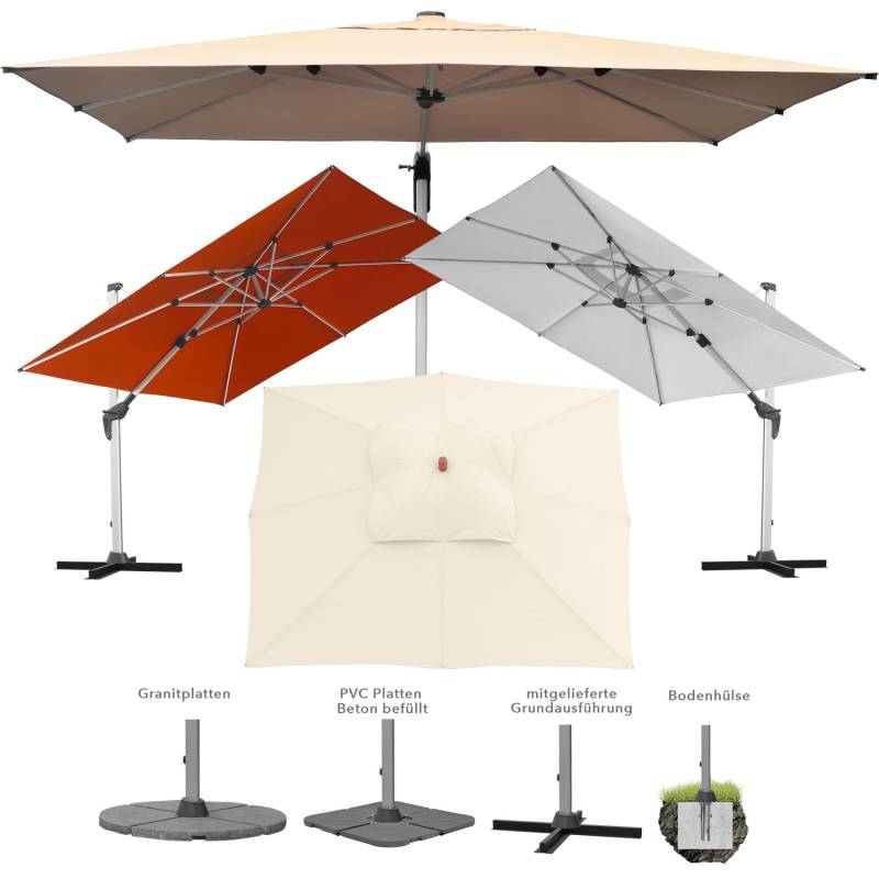 anndora Alu Ampelschirm 3x4m terrakotta rechteckig - 360º drehbar - komplett schwenkbar neigbar - Auswahl Farbe und Fuss