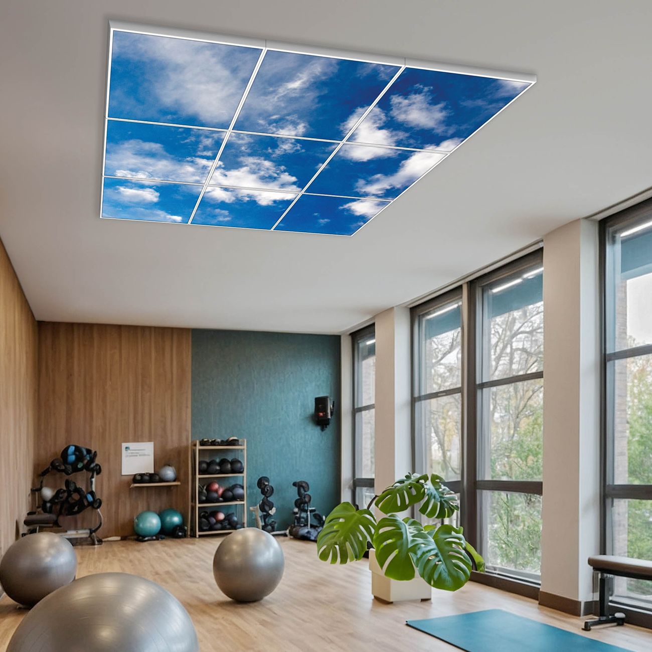 banjado Motivlichtdecke LED Deckenleuchte flach, Deckenpanel, Rasterdeckenleuchte Beleuchtung für Büro oder Praxis mit Motiv