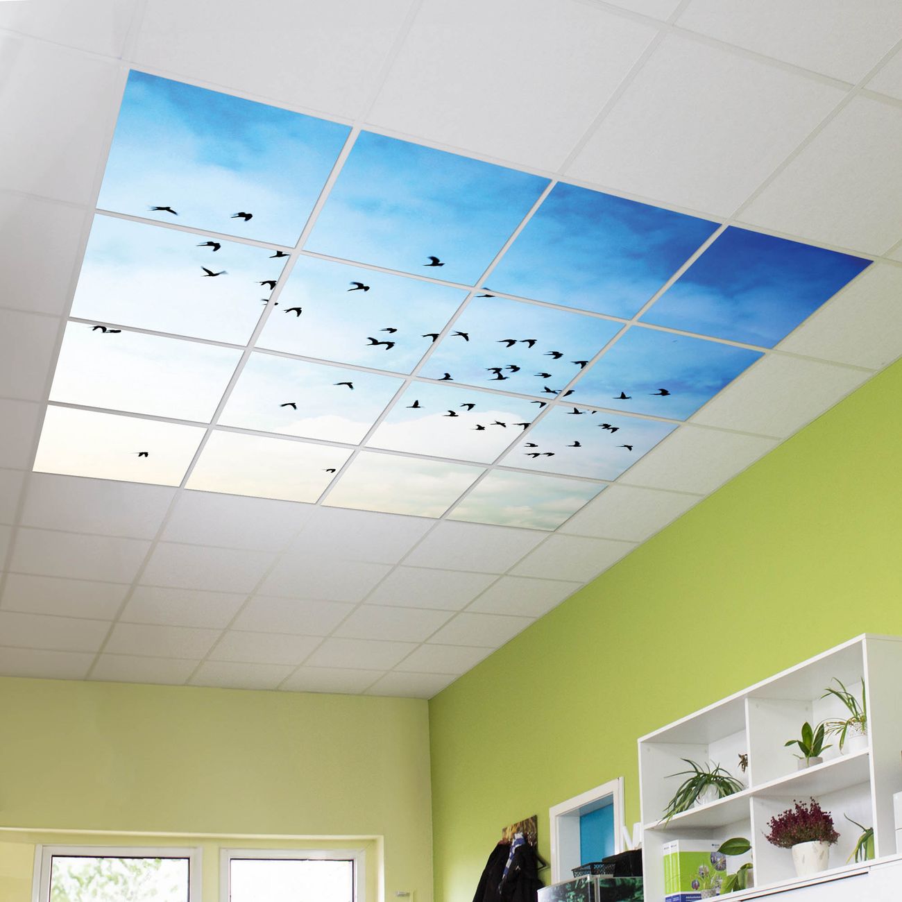 banjado Motivlichtdecke LED Deckenleuchte flach, Deckenpanel, Rasterdeckenleuchte Beleuchtung für Büro oder Praxis mit Motiv banjado Motivlichtdecke LED Deckenleuchte flach, Deckenpanel, Rasterdeckenleuchte Beleuchtung für Büro oder Praxis mit Motiv
