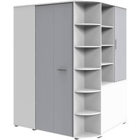 begehbarer Eckkleiderschrank mit Falttür JOHANNESBURG-43 in weiß mit light grey, B/H/T: ca. 124/199/148 cm