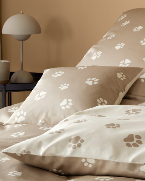 elegante Bettwäsche WE LOVE DOGS Paws 24541 - Farbe: Natur-Beige - 7 - Nacken-Kissen 40x40 cm